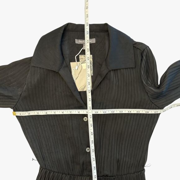 Grey Collective Women's Pleated Maxi Shirtdress in Black Retro Minimalist Gothic - Picture 4 of 6